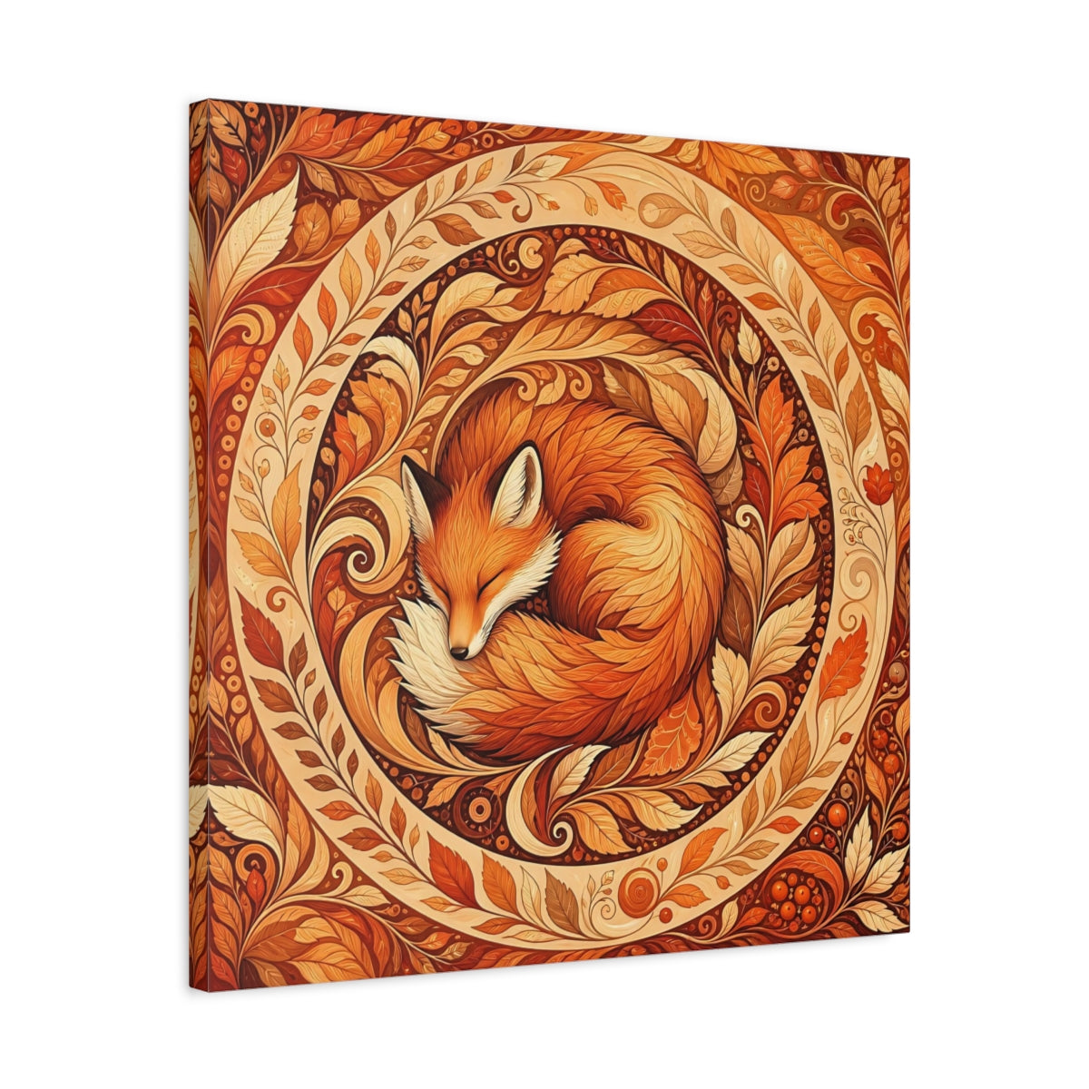 Side Mockup 4. Animals Sleeping Fox Orange Autumn shown as stretched canvas wall art