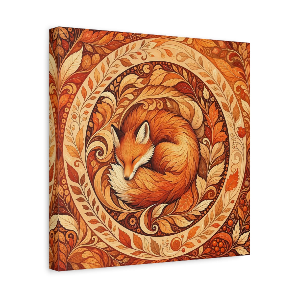 Side Mockup 7. Animals Sleeping Fox Orange Autumn shown as stretched canvas wall art