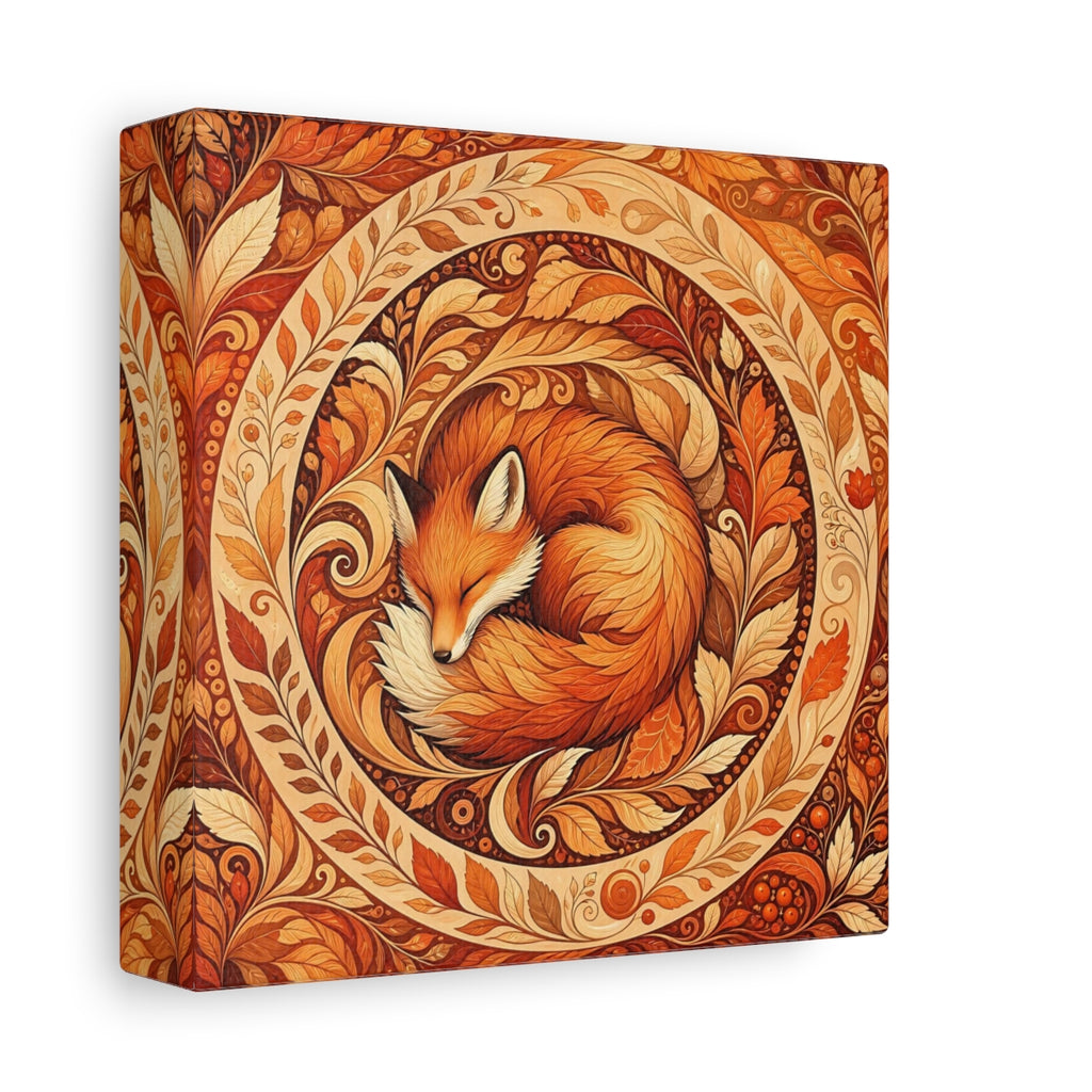 Side Mockup 2. Animals Sleeping Fox Orange Autumn shown as stretched canvas wall art