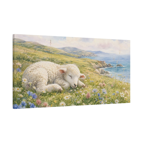 Main Mockup. Animals Sleeping Lamb Watercolor Lamb shown as stretched canvas wall art