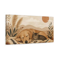 Side Mockup 3. Animals Sleeping Pets Boho Dog Cat shown as stretched canvas wall art