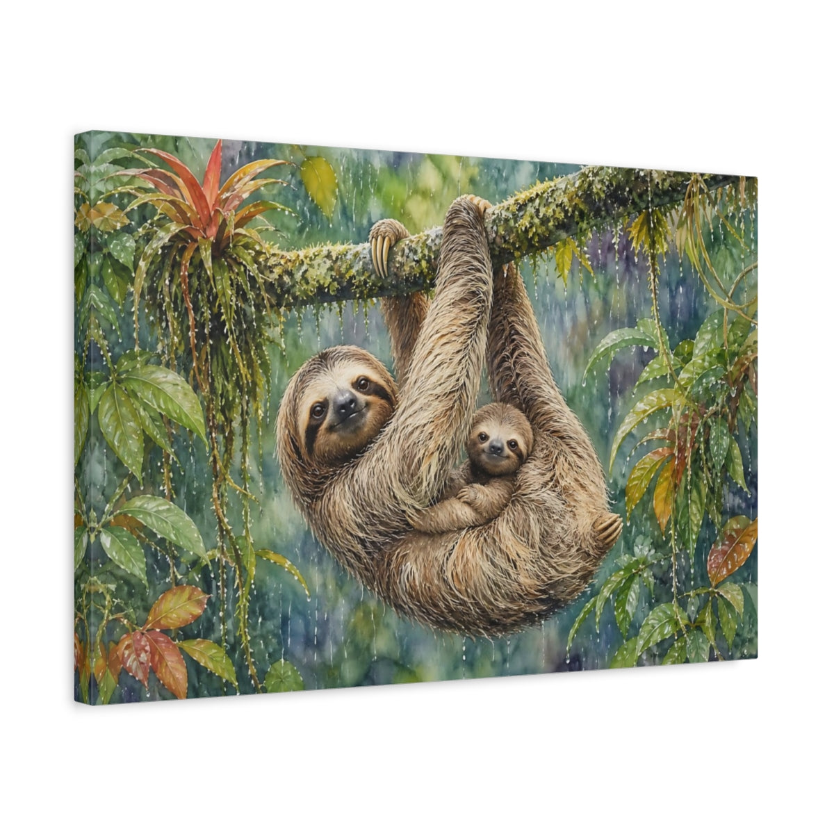 Side Mockup 3. Animals Sloths Brown Sloth shown as stretched canvas wall art