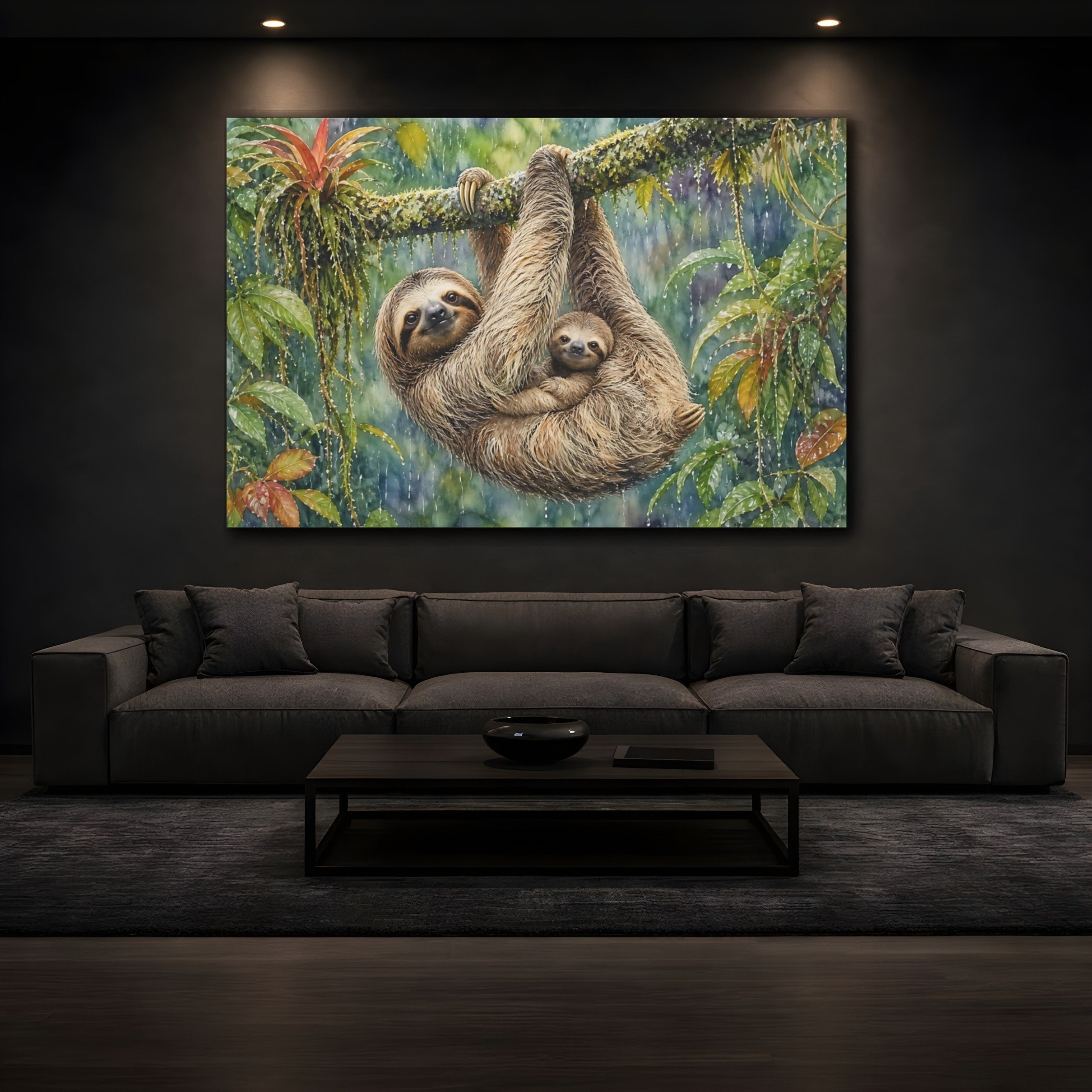 Mockup 3. Animals Sloths Brown Sloth shown as stretched canvas wall art