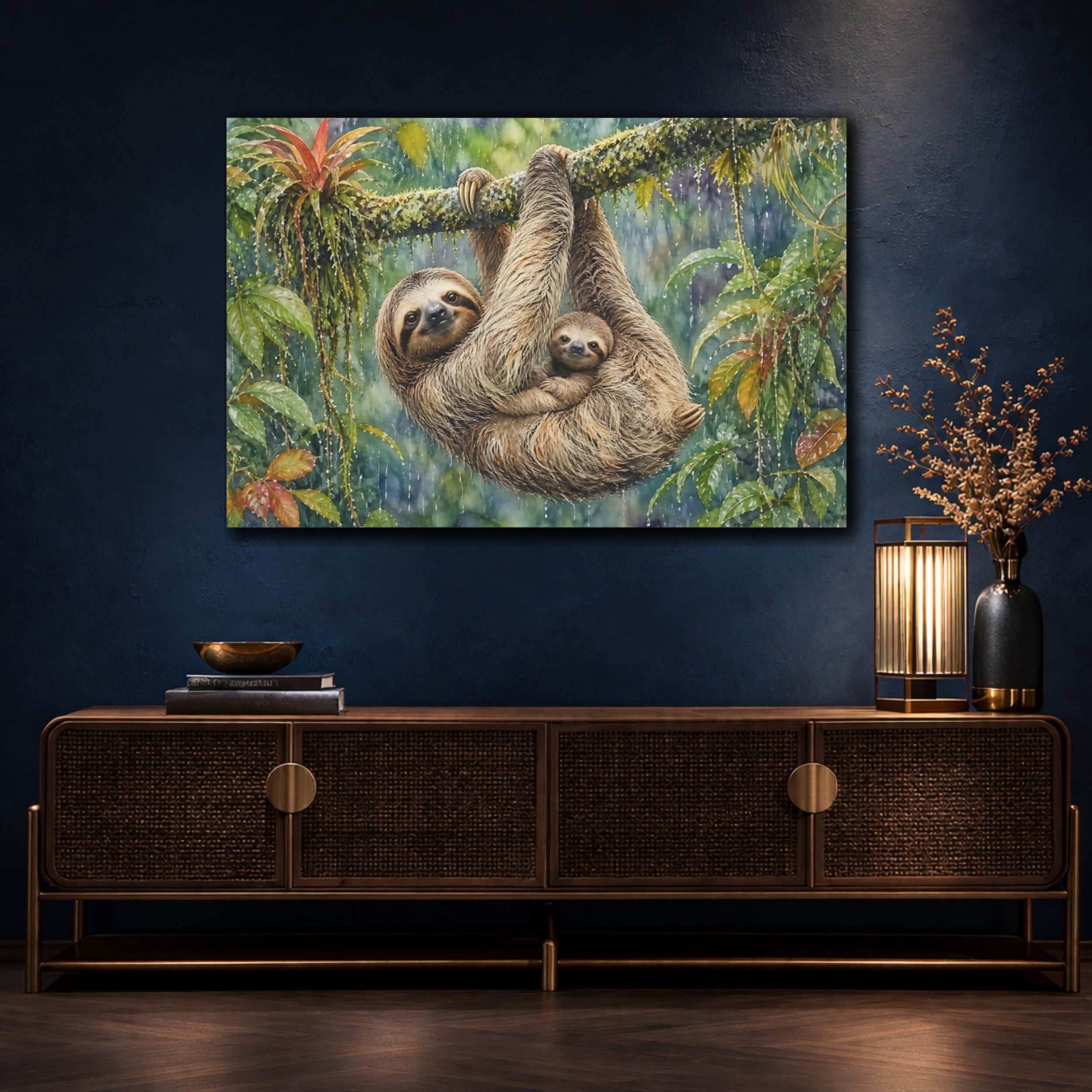 Mockup 4. Animals Sloths Brown Sloth shown as stretched canvas wall art