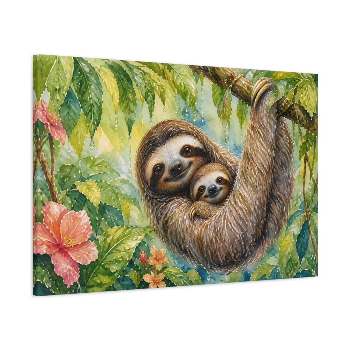 Main Mockup. Animals Sloths Watercolor Sloths shown as stretched canvas wall art