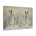 Side Mockup 4. Animals Snow Hares Winter White Hares shown as canvas print