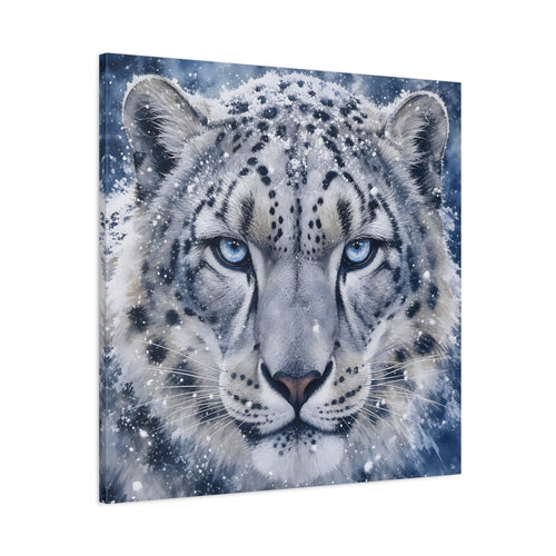 Main Mockup. Animals Snow Leopard Snow Leopard Blue shown as stretched canvas wall art