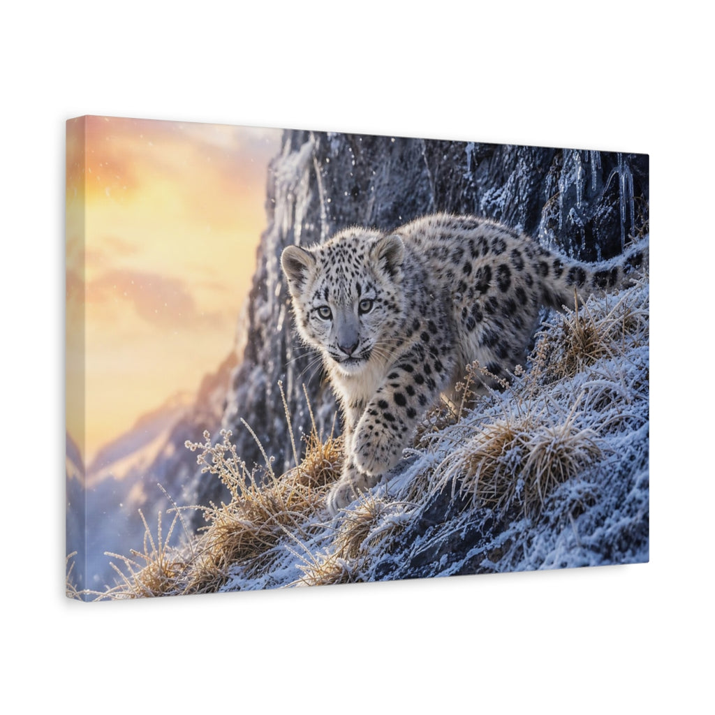 Side Mockup 4. Animals Snow Leopard Snow Leopard Winter shown as canvas print