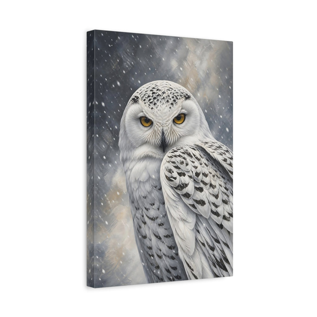 Side Mockup 4. Animals Snowy Owl White Owl shown as stretched canvas wall art
