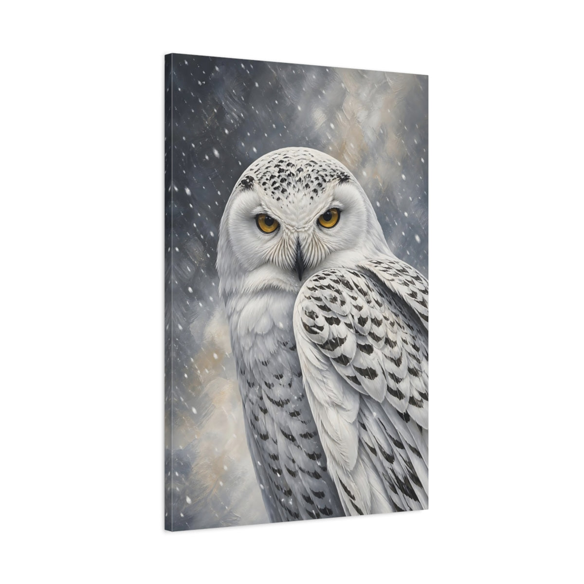 Main Mockup. Animals Snowy Owl White Owl shown as stretched canvas wall art