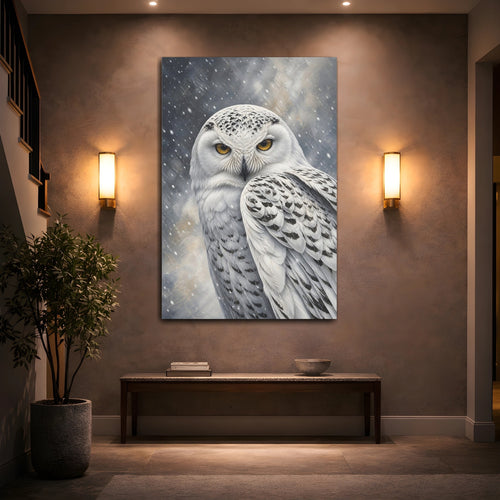 Mockup 2. Animals Snowy Owl White Owl shown as stretched canvas wall art