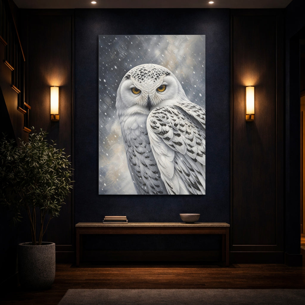 Mockup 4. Animals Snowy Owl White Owl shown as stretched canvas wall art