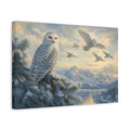 Side Mockup 4. Animals Snowy Owls White And Blue shown as canvas print