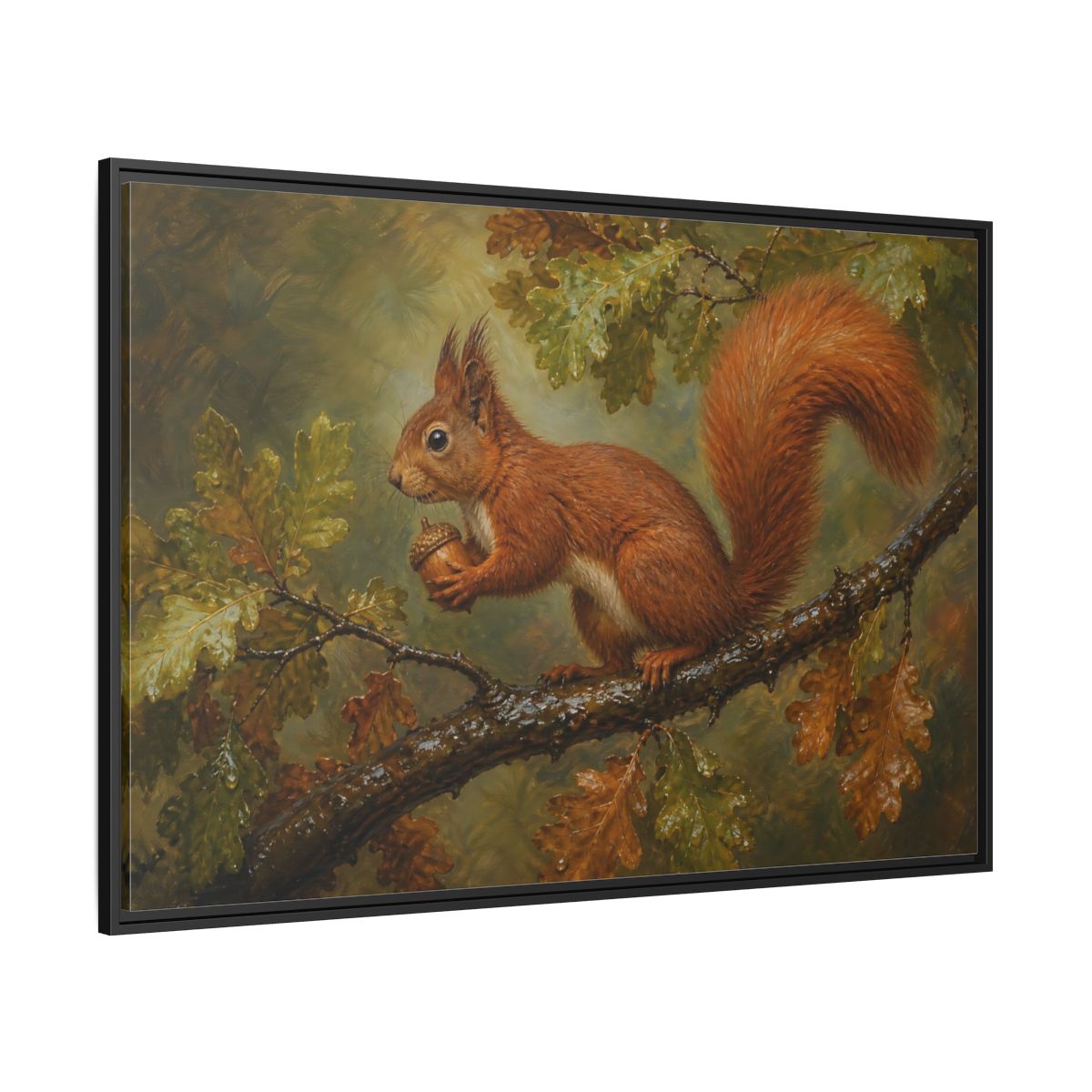 Side Mockup 12. Animals Squirrel Red Squirrel And Green shown as stretched canvas wall art