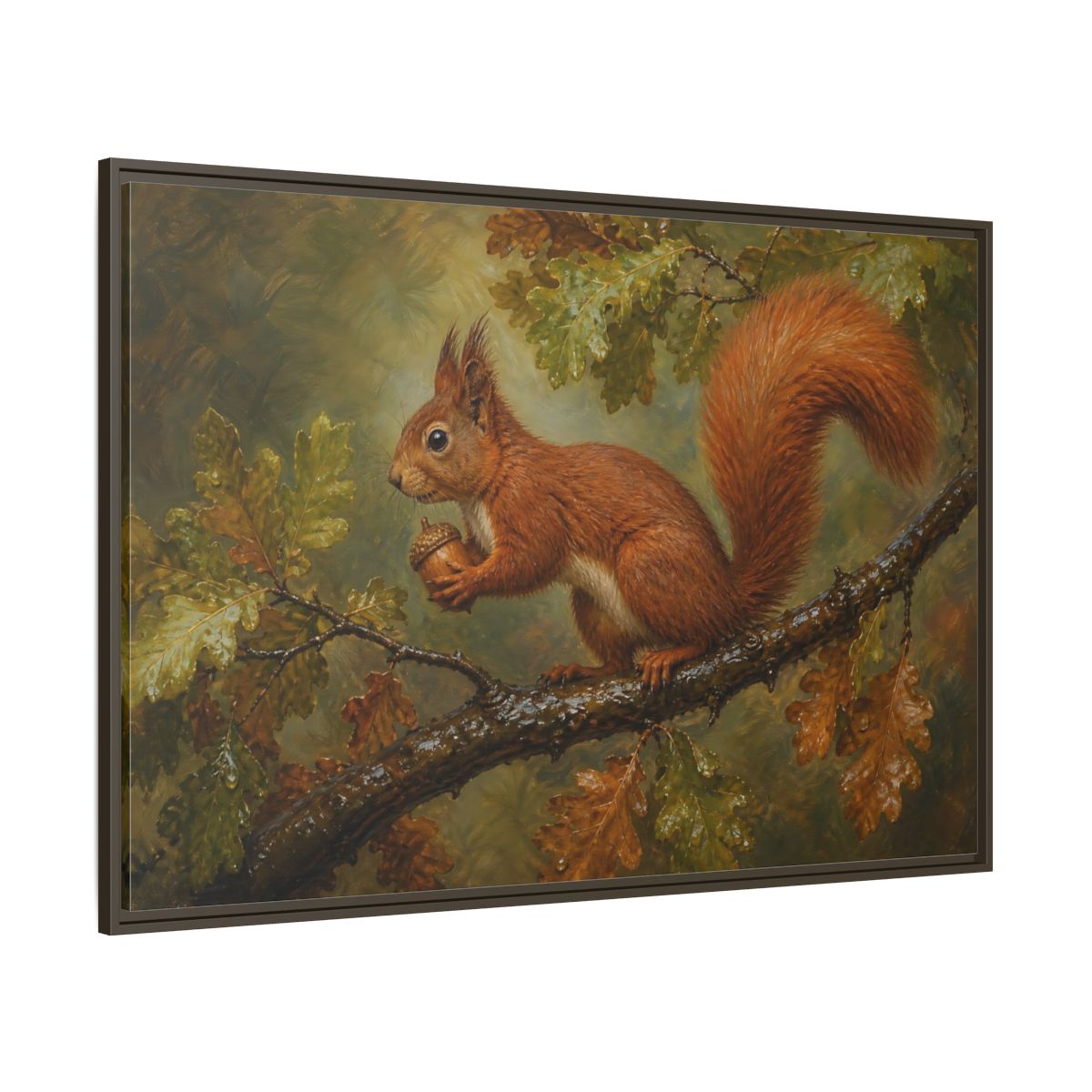 Side Mockup 8. Animals Squirrel Red Squirrel And Green shown as stretched canvas wall art