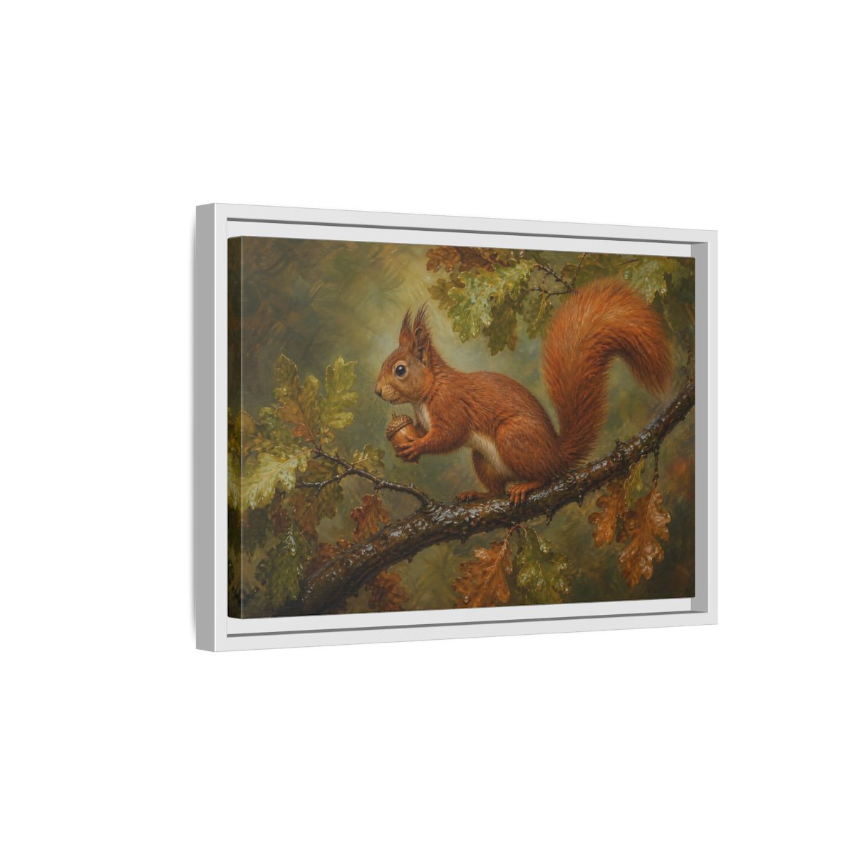 Side Mockup 4. Animals Squirrel Red Squirrel And Green shown as stretched canvas wall art