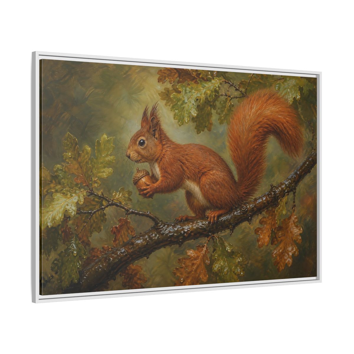Side Mockup 7. Animals Squirrel Red Squirrel And Green shown as stretched canvas wall art