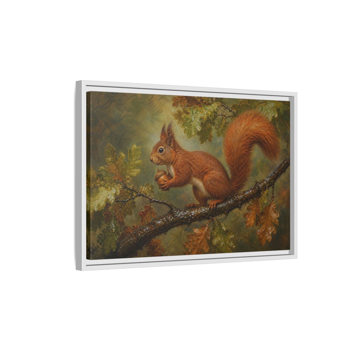 Side Mockup 1. Animals Squirrel Red Squirrel And Green shown as stretched canvas wall art
