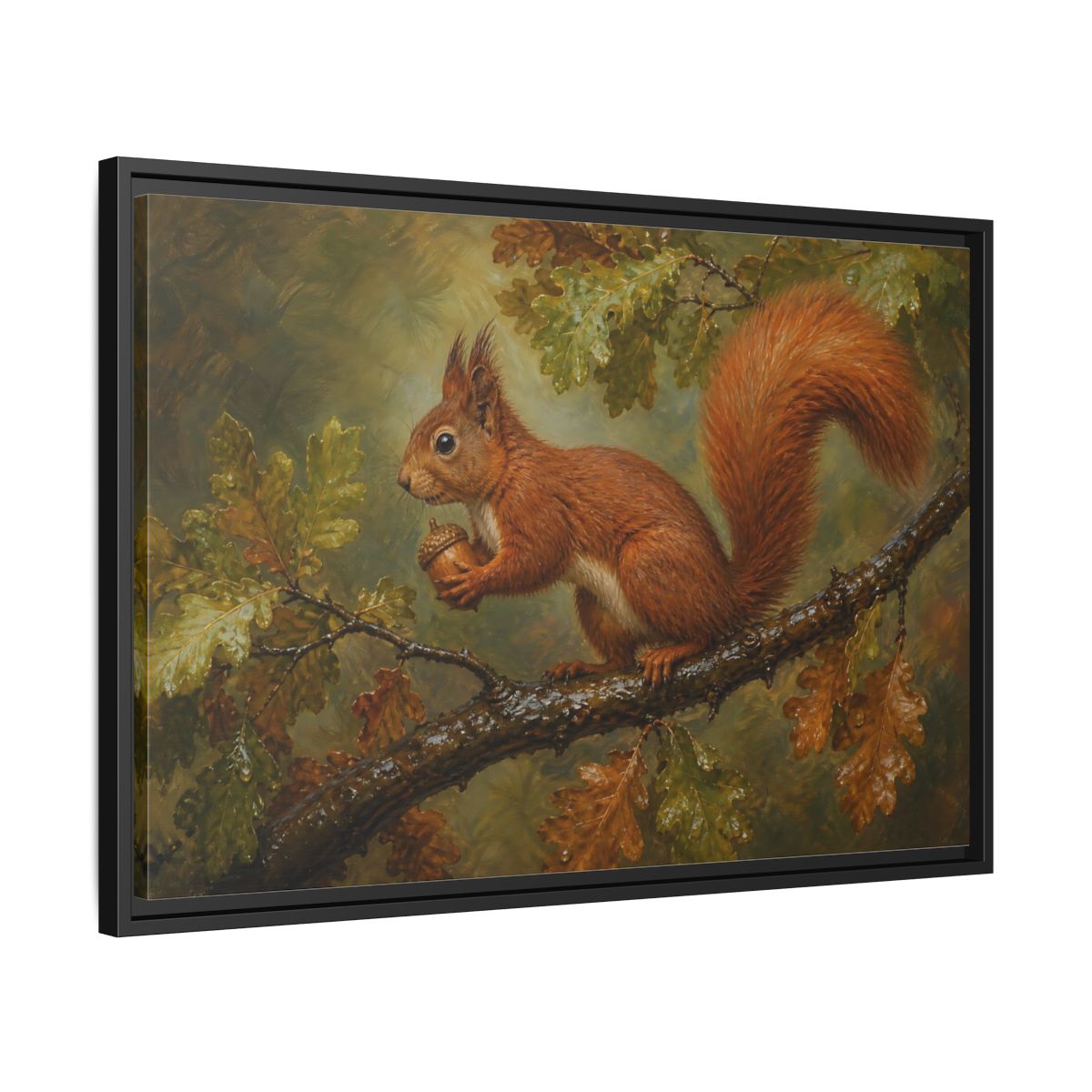 Side Mockup 14. Animals Squirrel Red Squirrel And Green shown as stretched canvas wall art