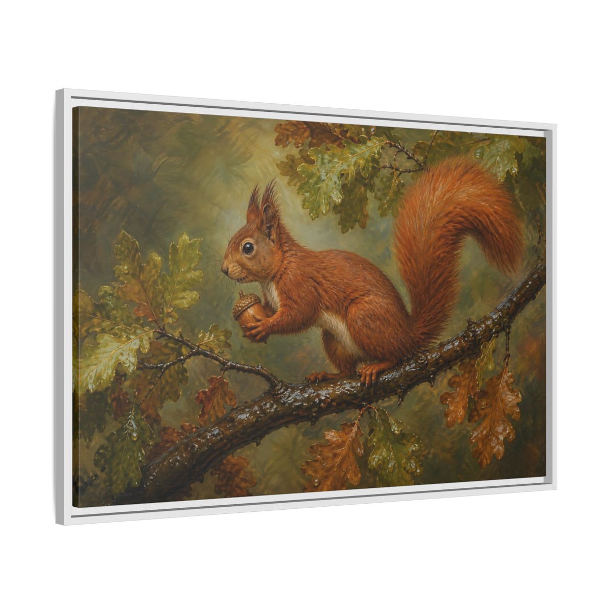 Side Mockup 9. Animals Squirrel Red Squirrel And Green shown as stretched canvas wall art
