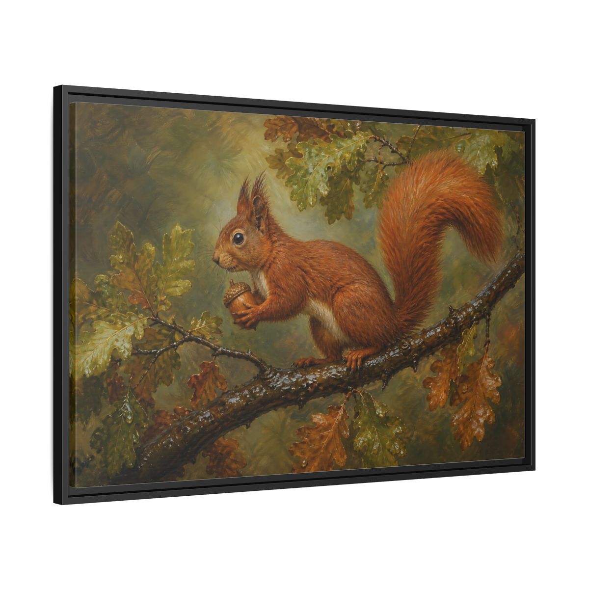 Side Mockup 13. Animals Squirrel Red Squirrel And Green shown as stretched canvas wall art