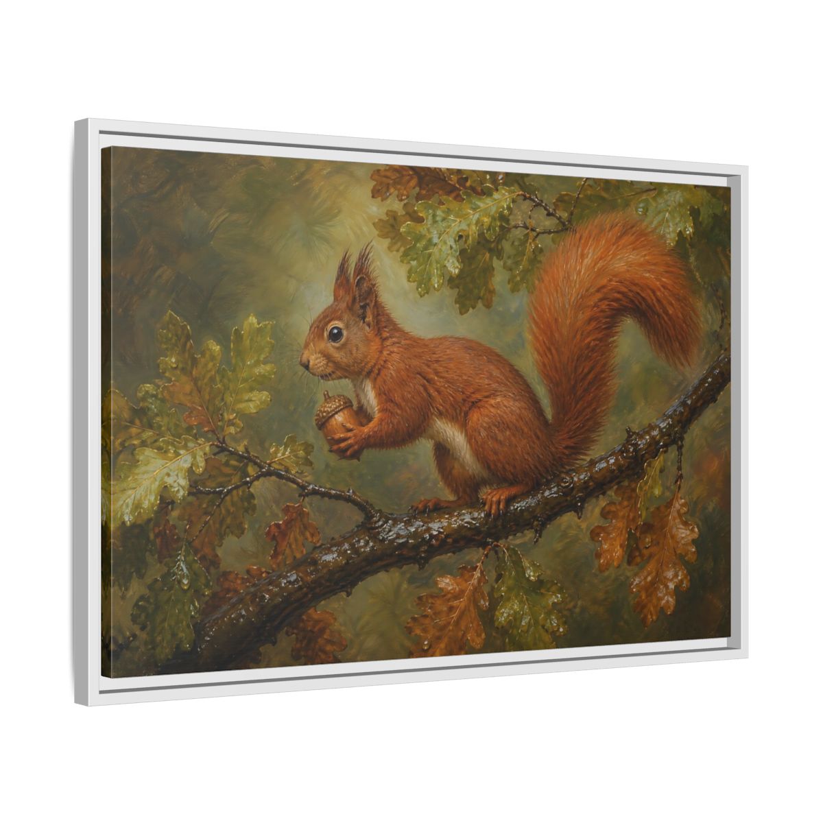 Side Mockup 10. Animals Squirrel Red Squirrel And Green shown as stretched canvas wall art