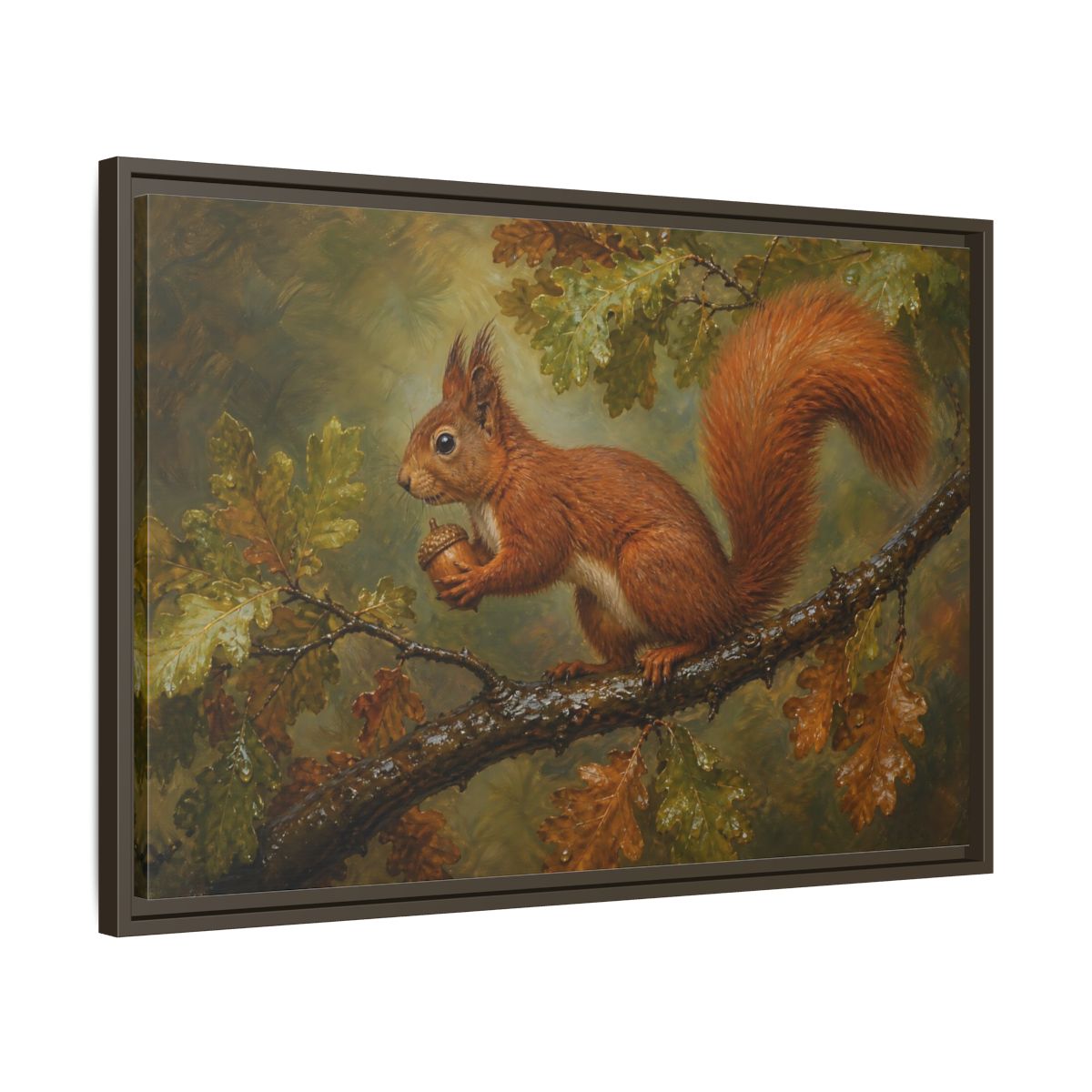 Side Mockup 11. Animals Squirrel Red Squirrel And Green shown as stretched canvas wall art