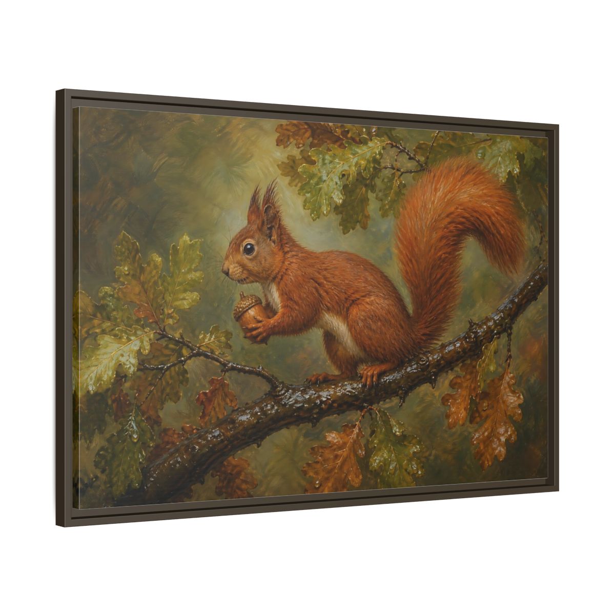 Main Mockup. Animals Squirrel Red Squirrel And Green shown as stretched canvas wall art