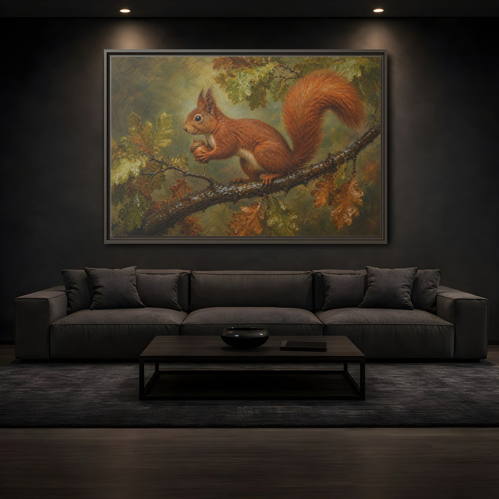 Mockup 3. Animals Squirrel Red Squirrel And Green shown as stretched canvas wall art