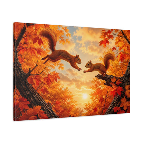 Main Mockup. Animals Squirrels Orange Squirrels shown as stretched canvas wall art