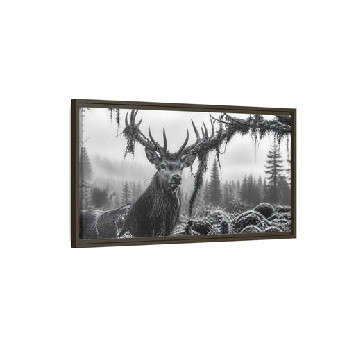 Main Mockup. Animals Stag Black And White shown as stretched canvas wall art