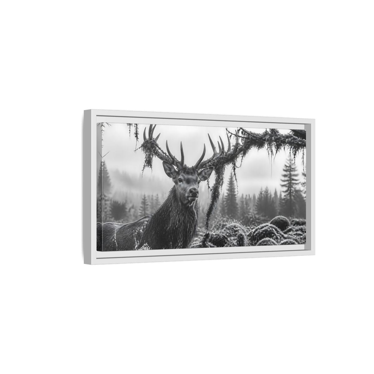 Side Mockup 6. Animals Stag Black And White shown as stretched canvas wall art