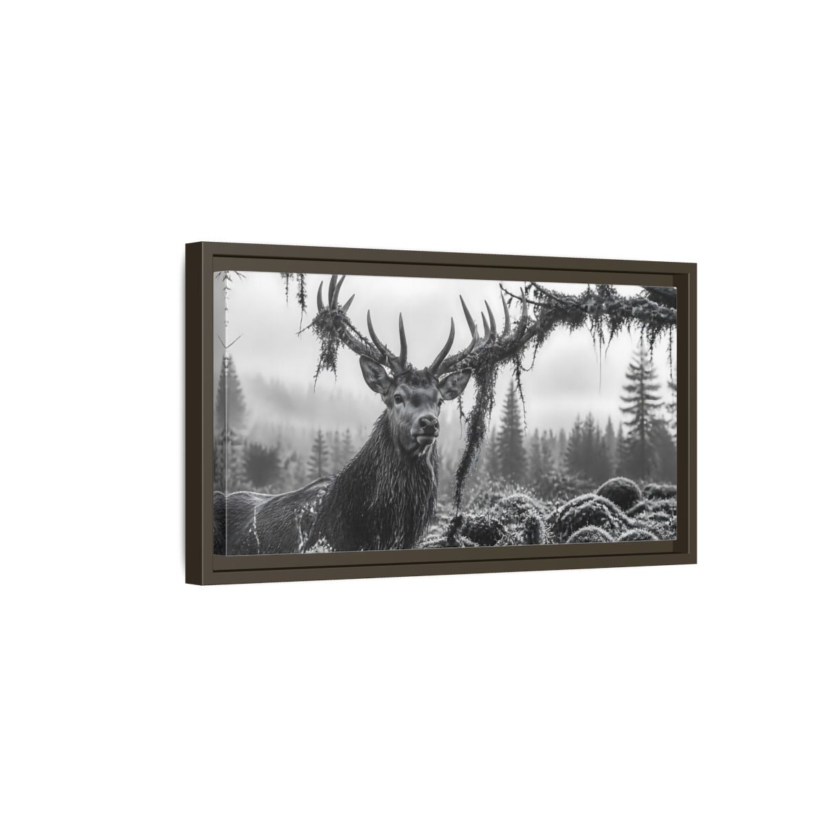 Side Mockup 7. Animals Stag Black And White shown as stretched canvas wall art