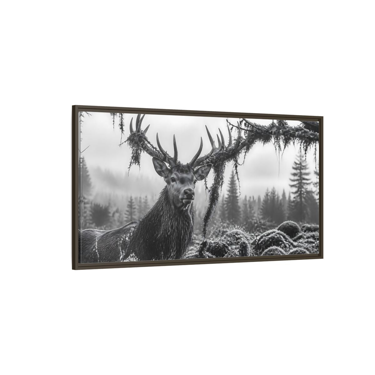 Side Mockup 4. Animals Stag Black And White shown as stretched canvas wall art