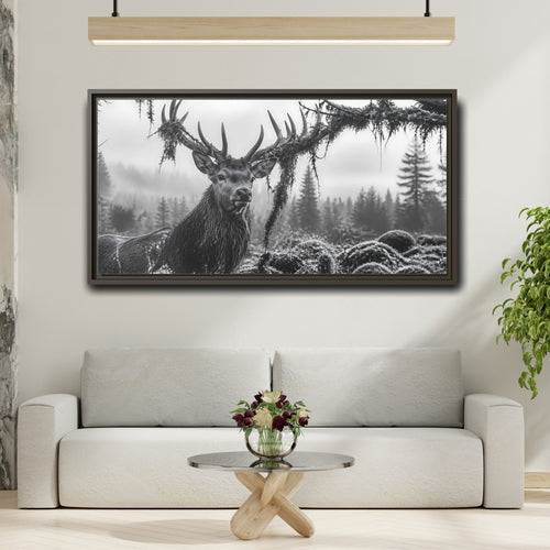 Mockup 2. Animals Stag Black And White shown as stretched canvas wall art