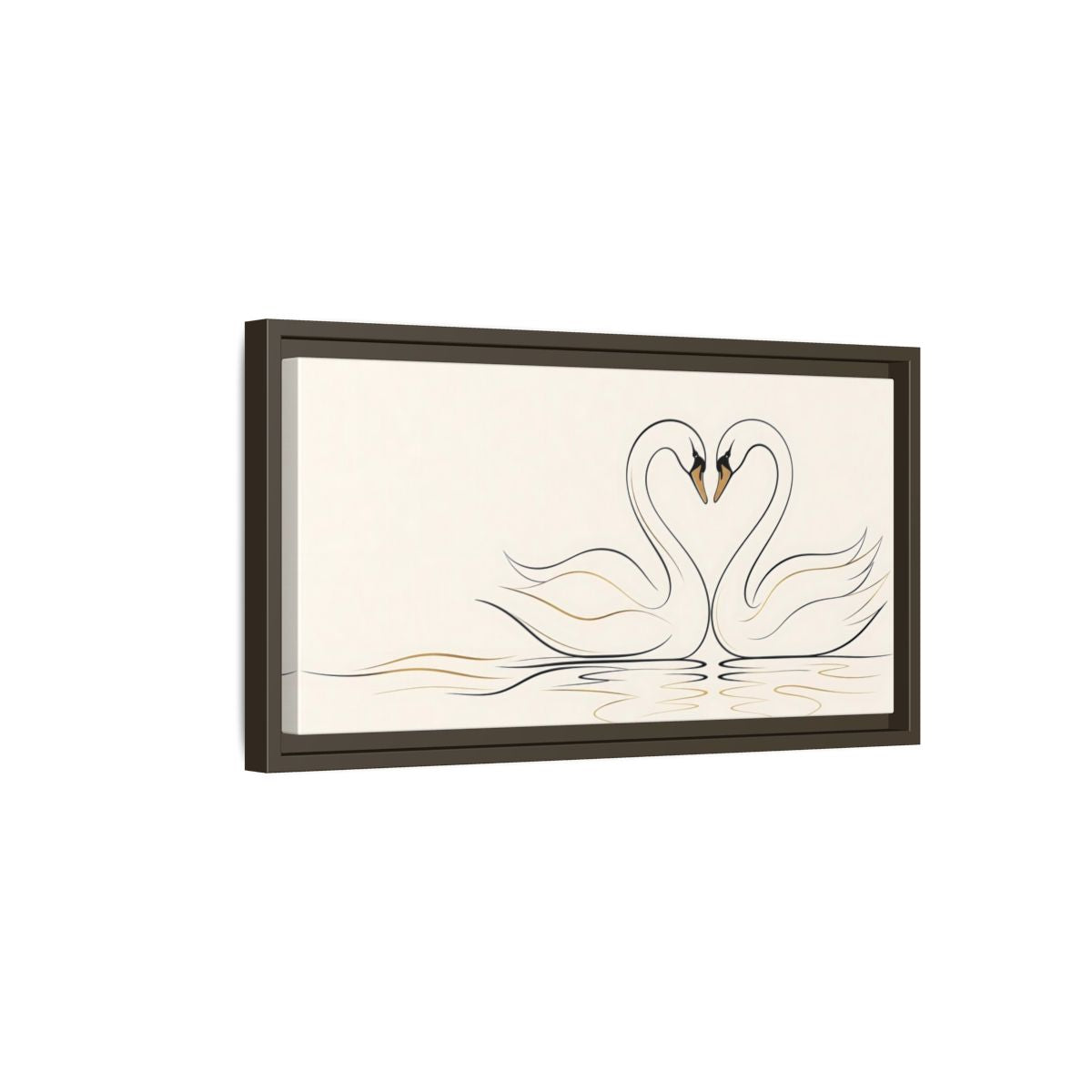 Side Mockup 7. Animals Swans Black And Gold Swans shown as stretched canvas wall art