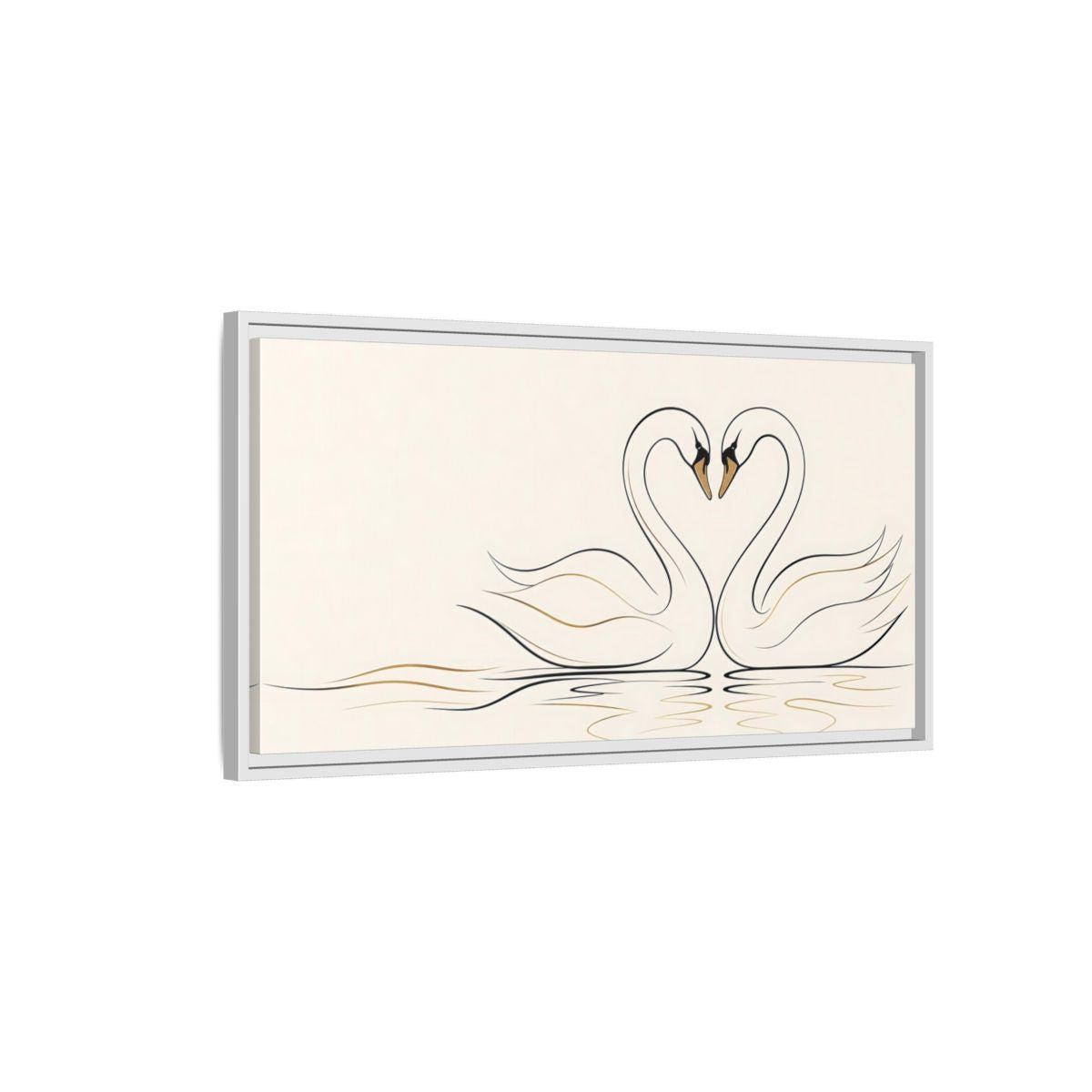 Side Mockup 1. Animals Swans Black And Gold Swans shown as stretched canvas wall art