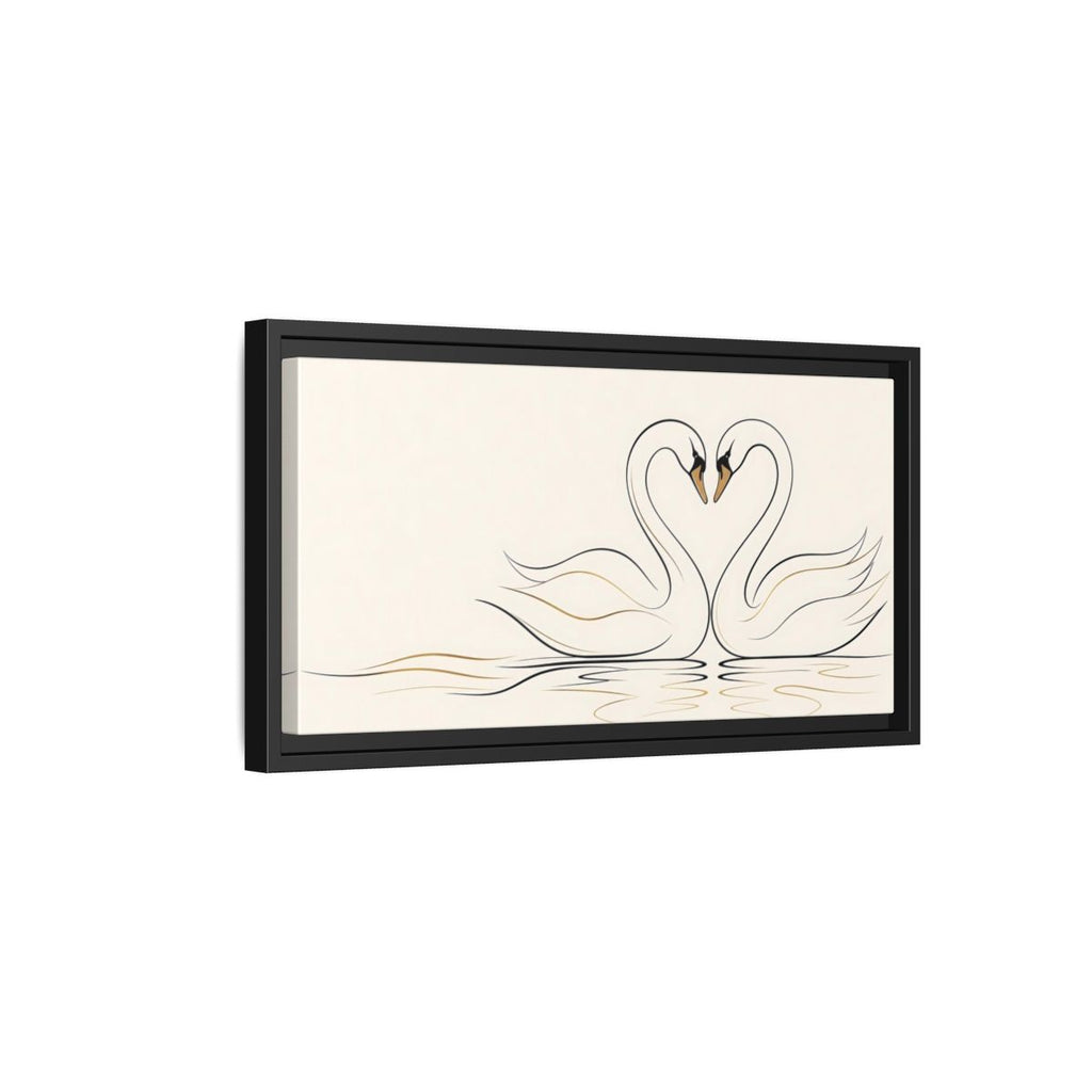 Side Mockup 8. Animals Swans Black And Gold Swans shown as stretched canvas wall art