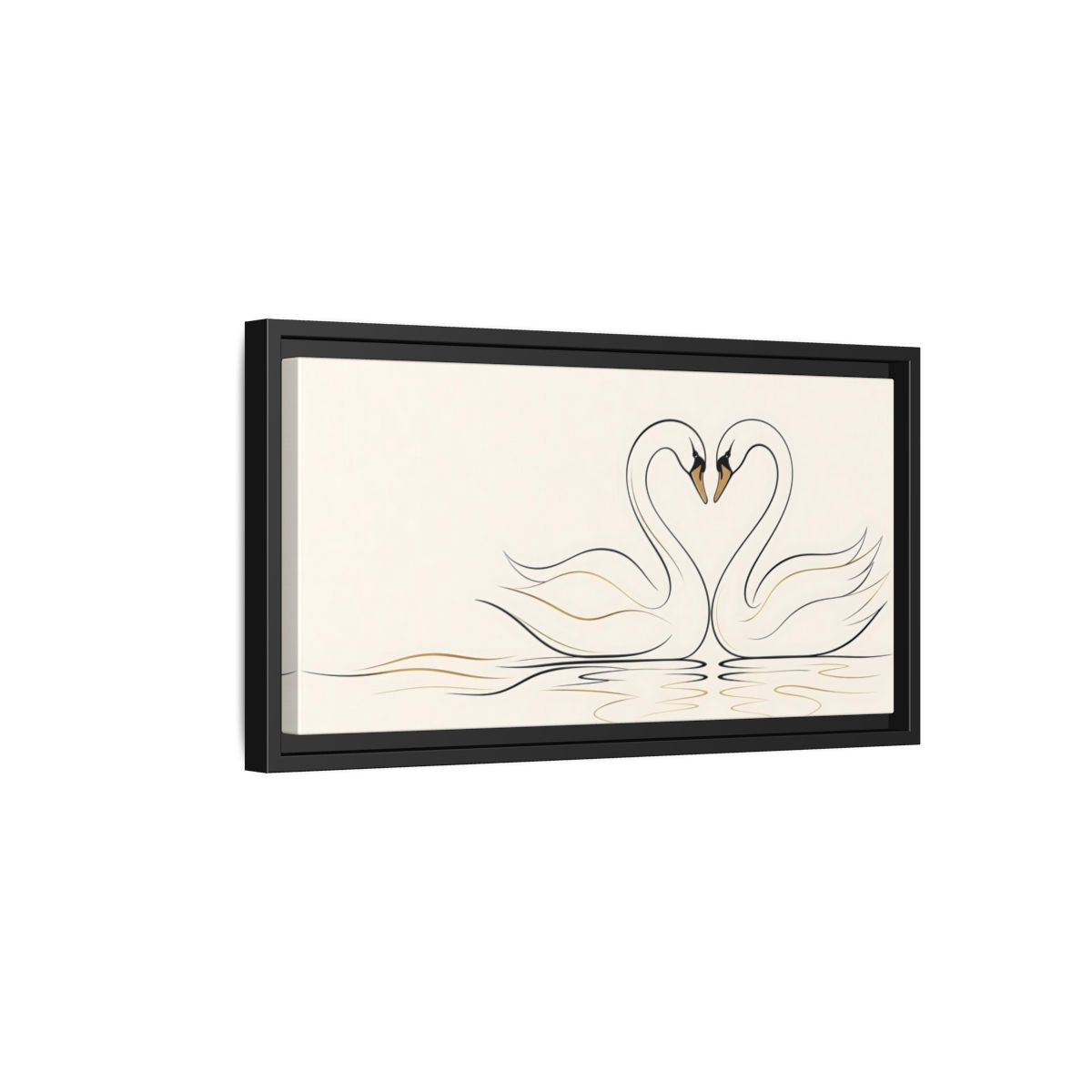 Side Mockup 8. Animals Swans Black And Gold Swans shown as stretched canvas wall art