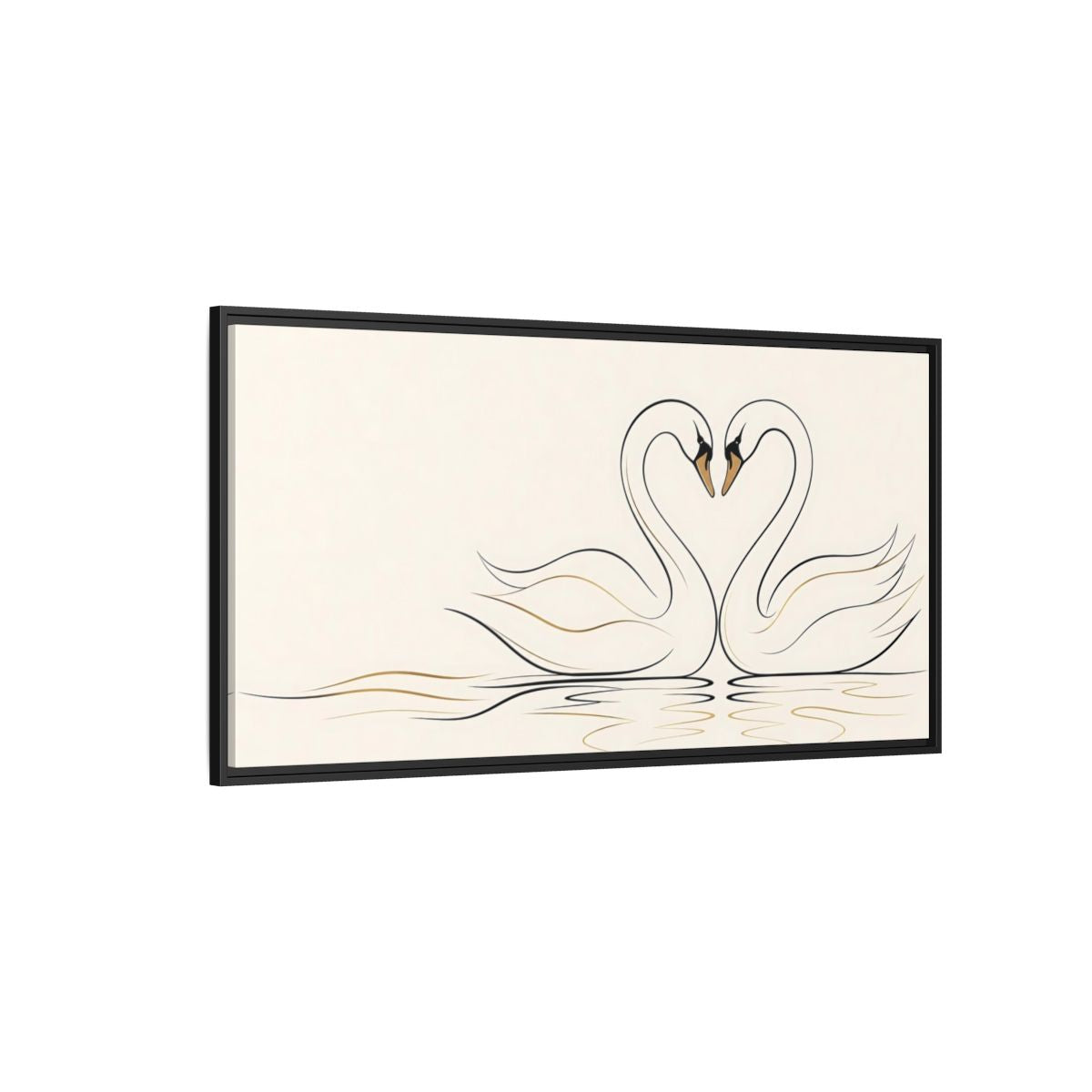 Side Mockup 5. Animals Swans Black And Gold Swans shown as stretched canvas wall art