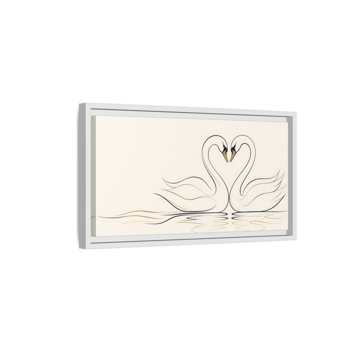 Side Mockup 6. Animals Swans Black And Gold Swans shown as stretched canvas wall art