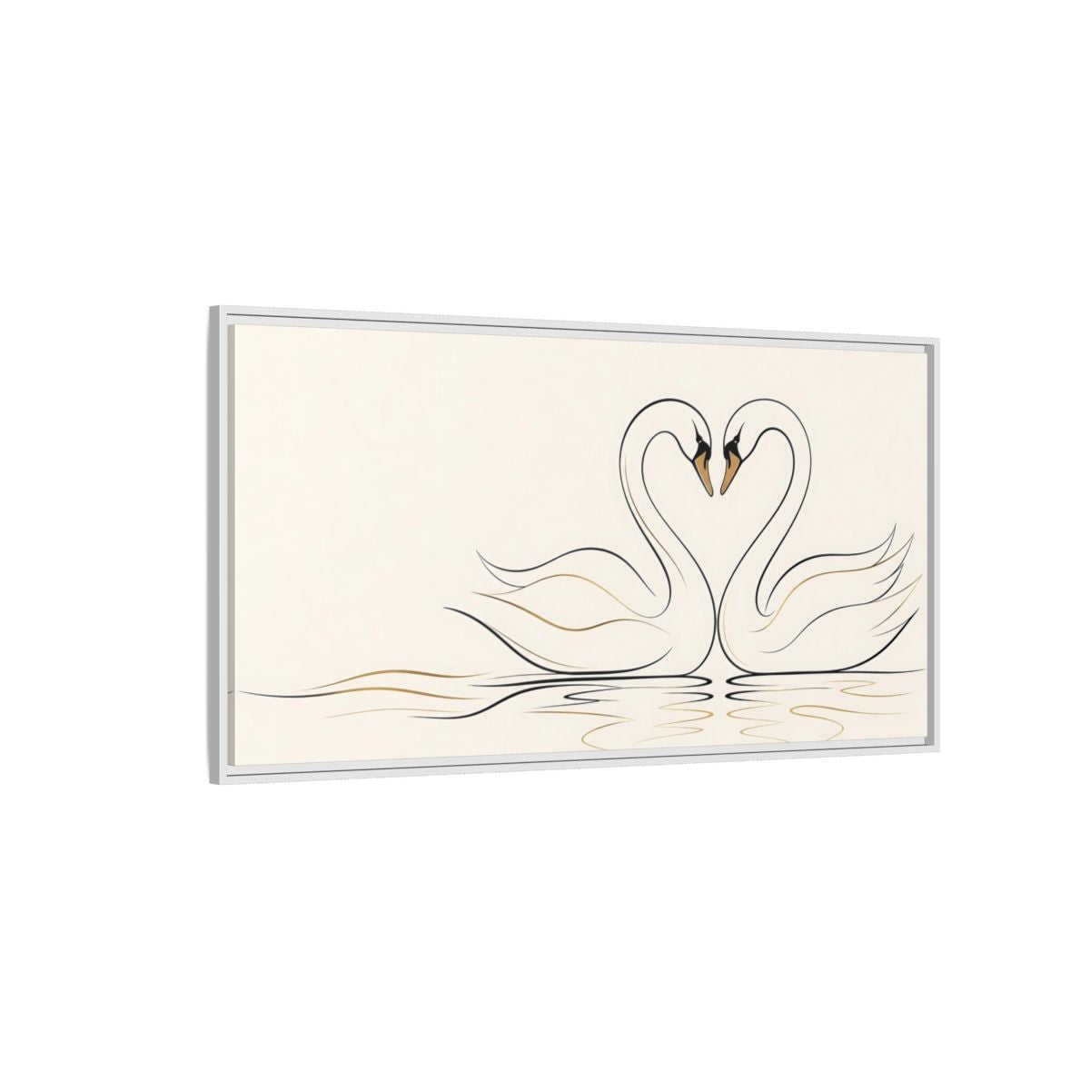Side Mockup 3. Animals Swans Black And Gold Swans shown as stretched canvas wall art