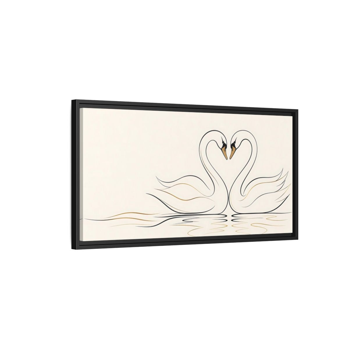 Side Mockup 2. Animals Swans Black And Gold Swans shown as stretched canvas wall art