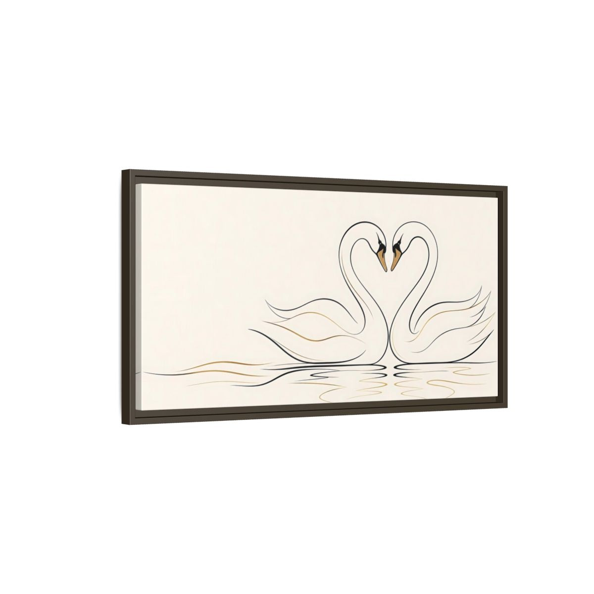 Main Mockup. Animals Swans Black And Gold Swans shown as stretched canvas wall art