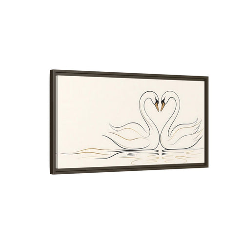 Main Mockup. Animals Swans Black And Gold Swans shown as stretched canvas wall art