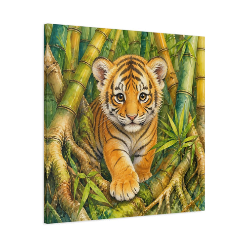 Main Mockup. Animals Tiger Cub Tiger Cub Green shown as stretched canvas wall art