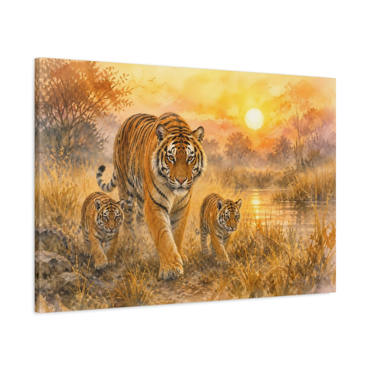 Main Mockup. Animals Tiger Family Orange And Brown Tiger shown as stretched canvas wall art