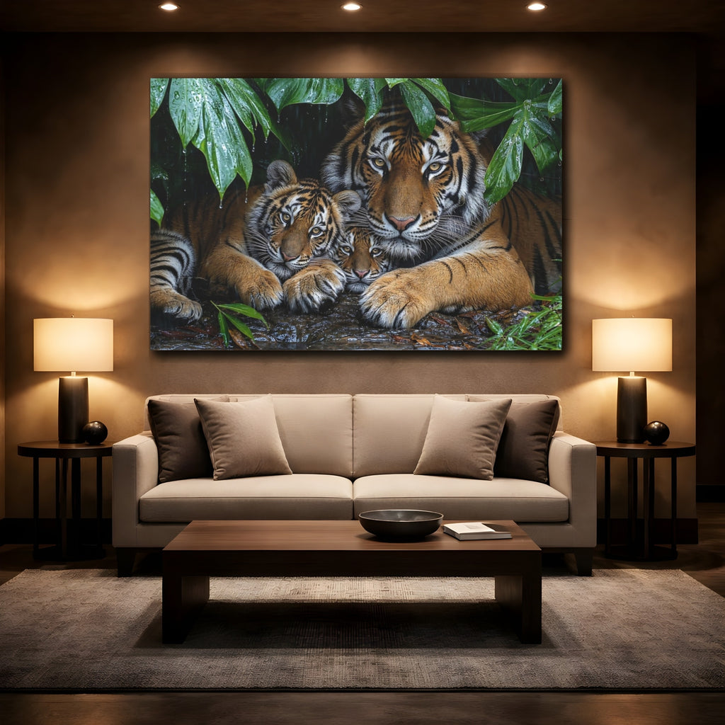 Mockup 2. Animals Tiger Family Tiger Family shown as stretched canvas wall art