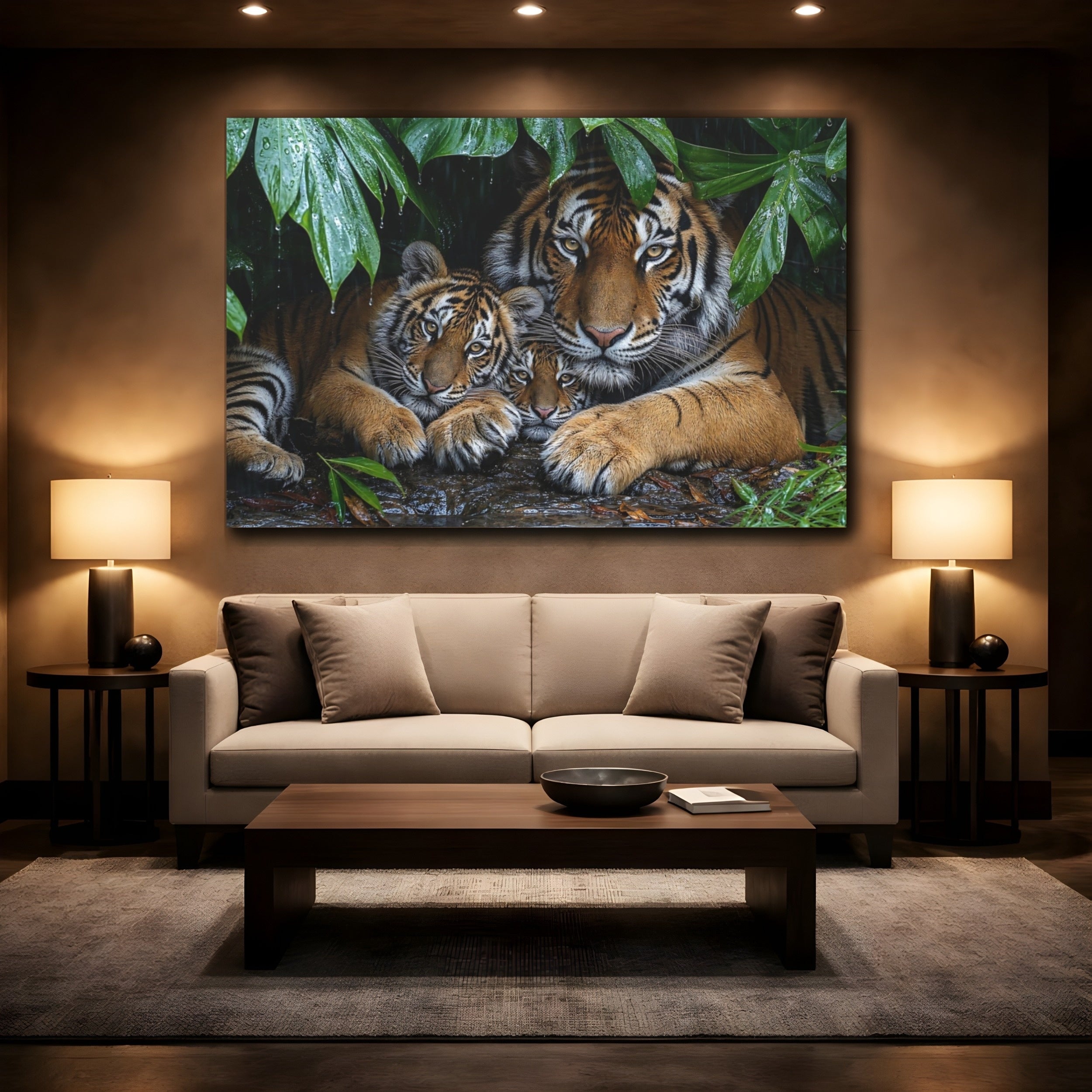 Mockup 2. Animals Tiger Family Tiger Family shown as stretched canvas wall art