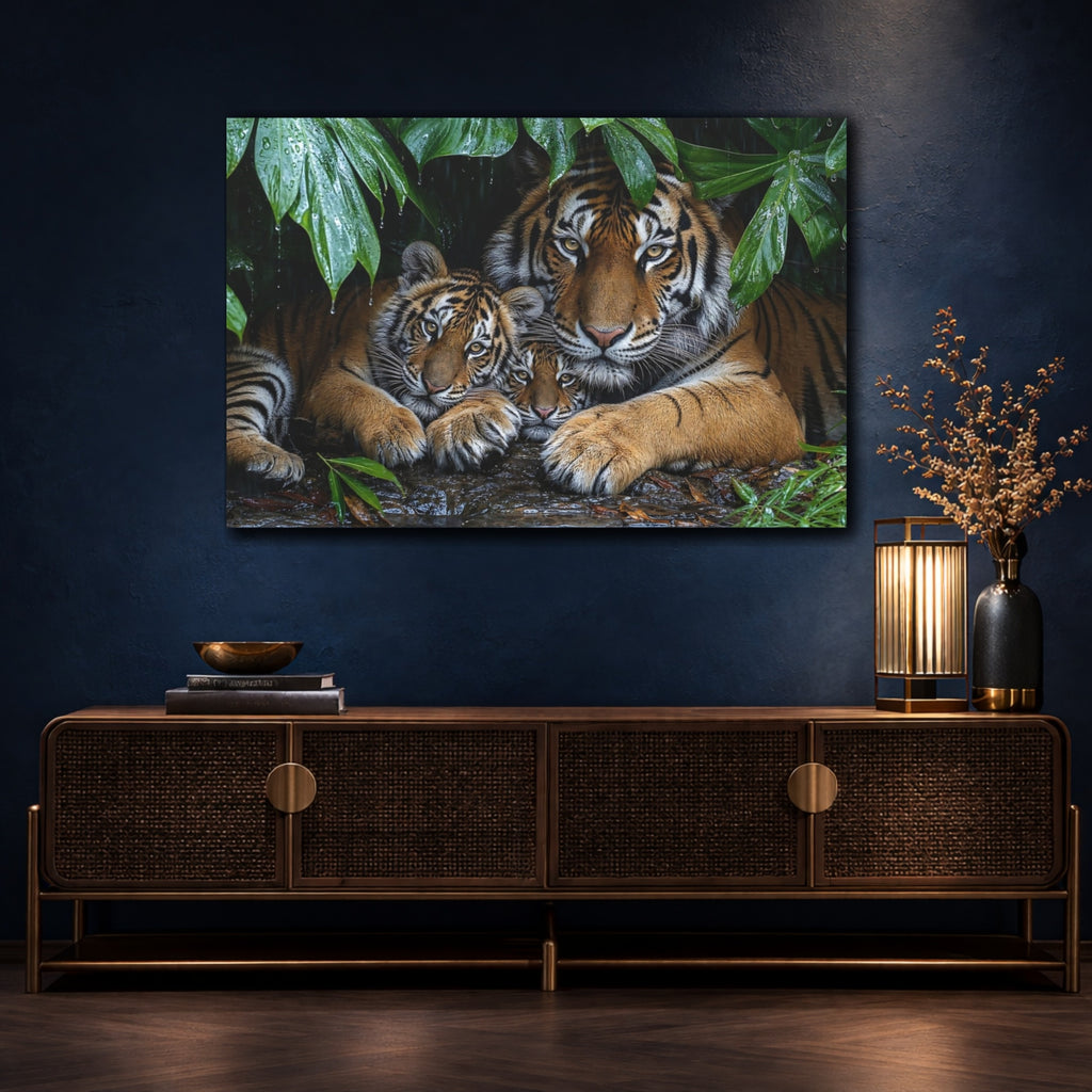 Mockup 4. Animals Tiger Family Tiger Family shown as stretched canvas wall art
